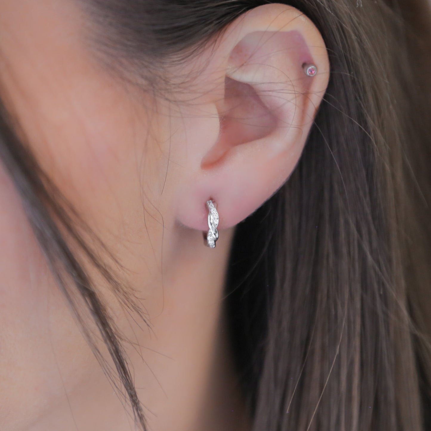 LIVIA - Sterling Silver or 18k Gold and Zircon Hoop Earrings