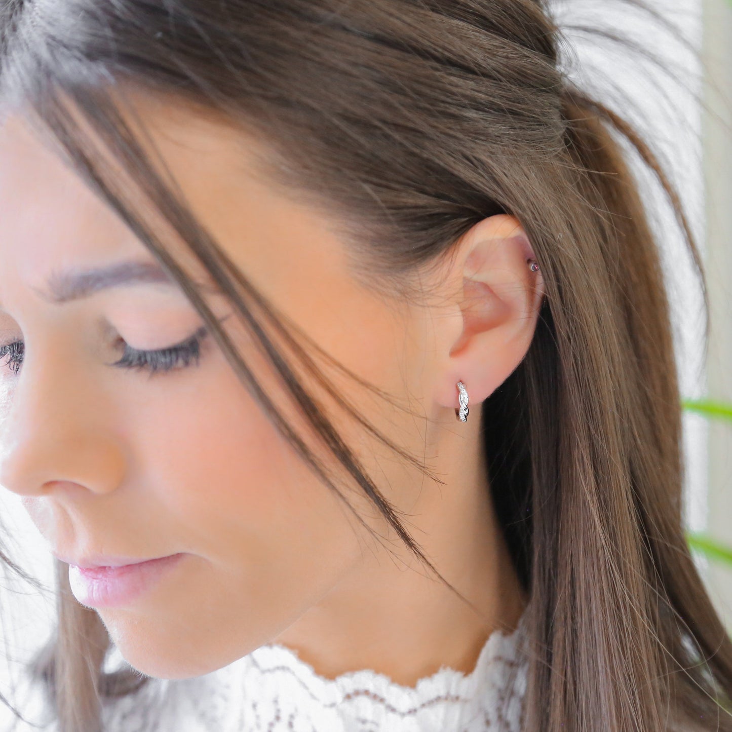 LIVIA - Sterling Silver or 18k Gold and Zircon Hoop Earrings
