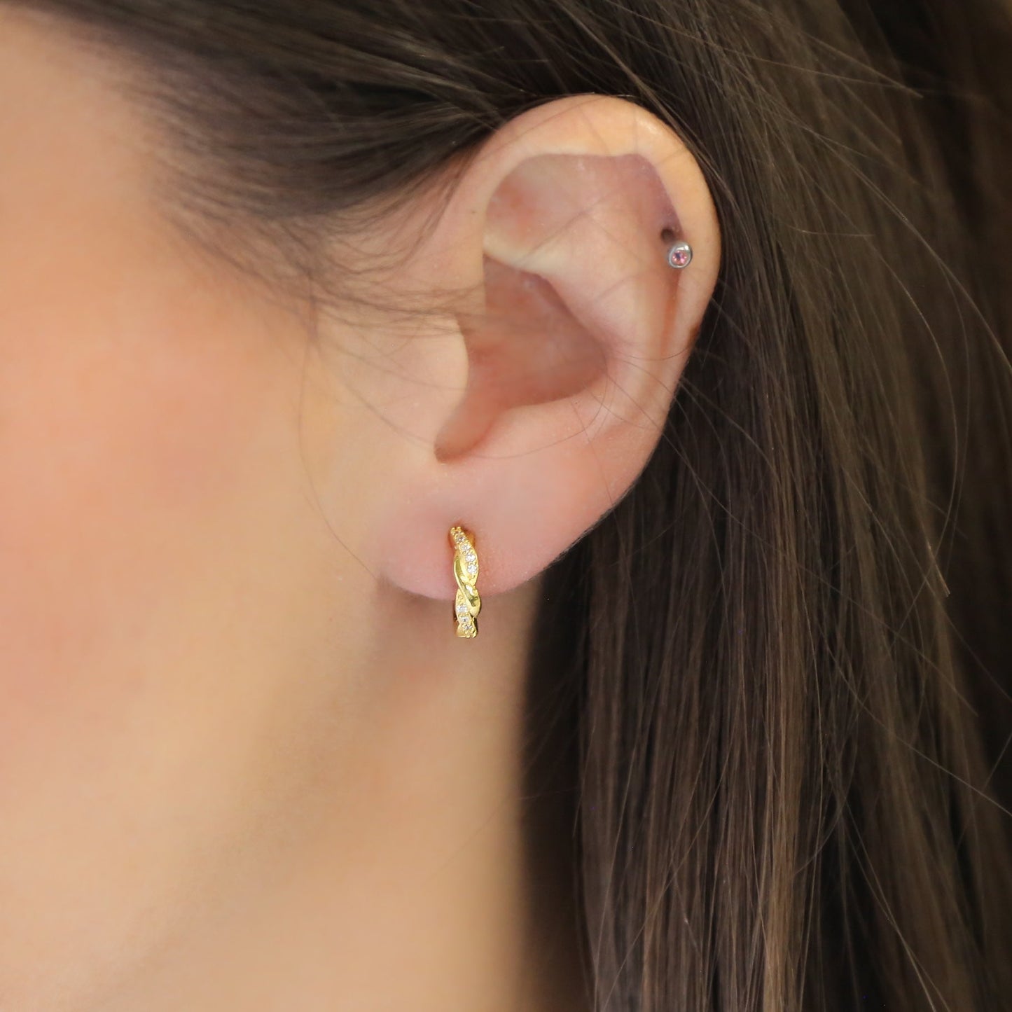 LIVIA - Sterling Silver or 18k Gold and Zircon Hoop Earrings