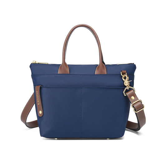 Dot | Small Tote | Navy Nylon + Brown Leather