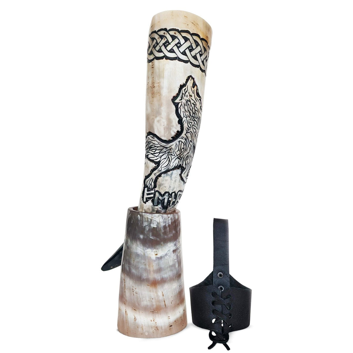 Curved Drinking Horn Bundle with Stand & Holster (Pick Your Color)