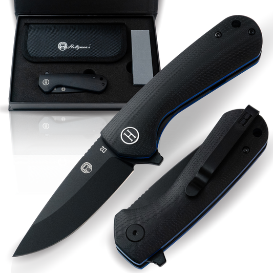The Peasant Folding Pocket Knife Giftset for Men and Women (Black and Blue)