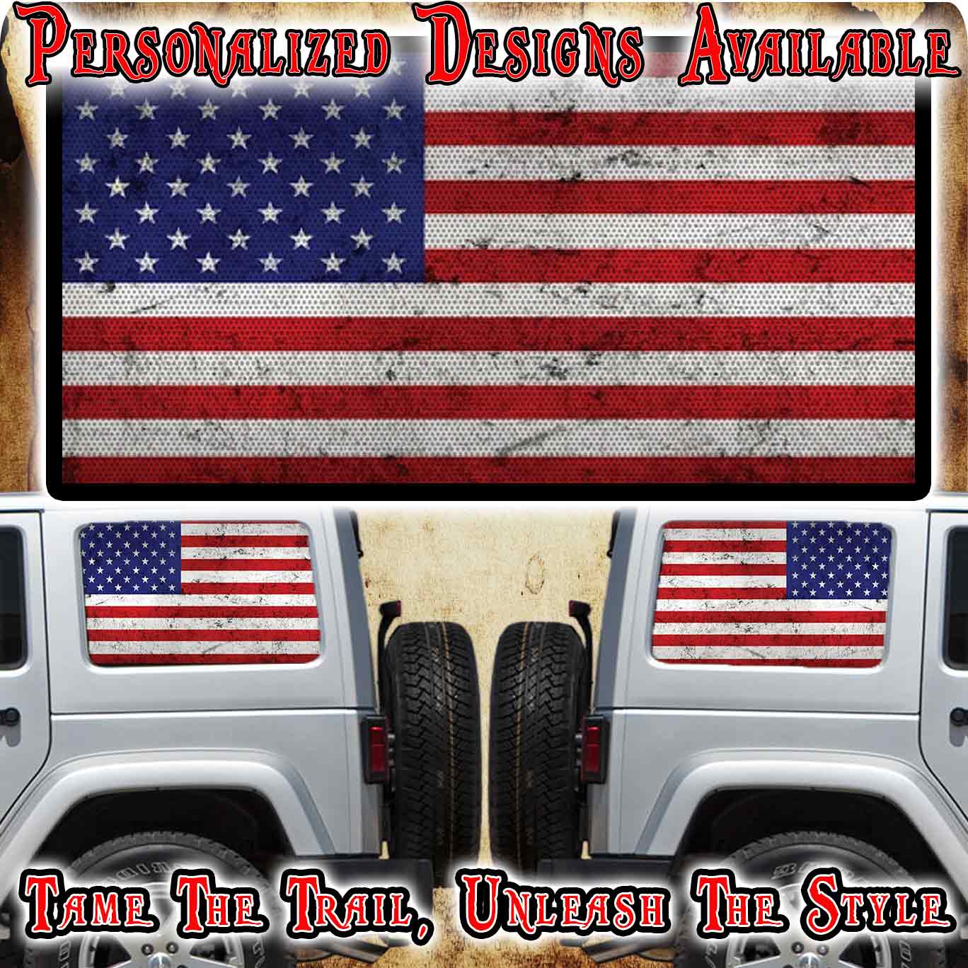 Americain flag Rear quarter window see through graphic.