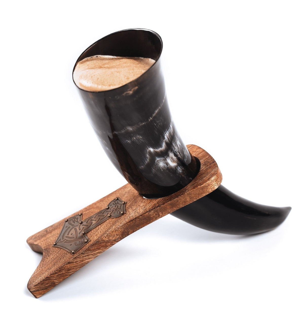 Viking Drinking Horn with Wooden Stand