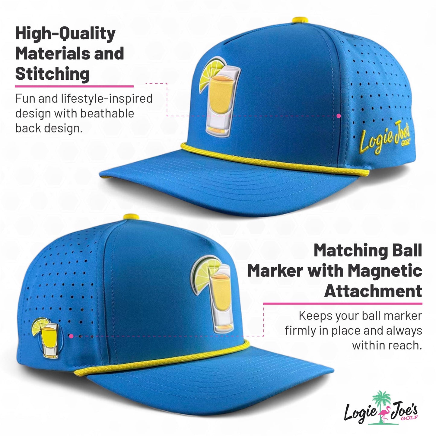 Old Fashioned Golf Hat | Snapback Cap | Built-in Magnetic Ball Marker Holder + Marker Included | Adjustable