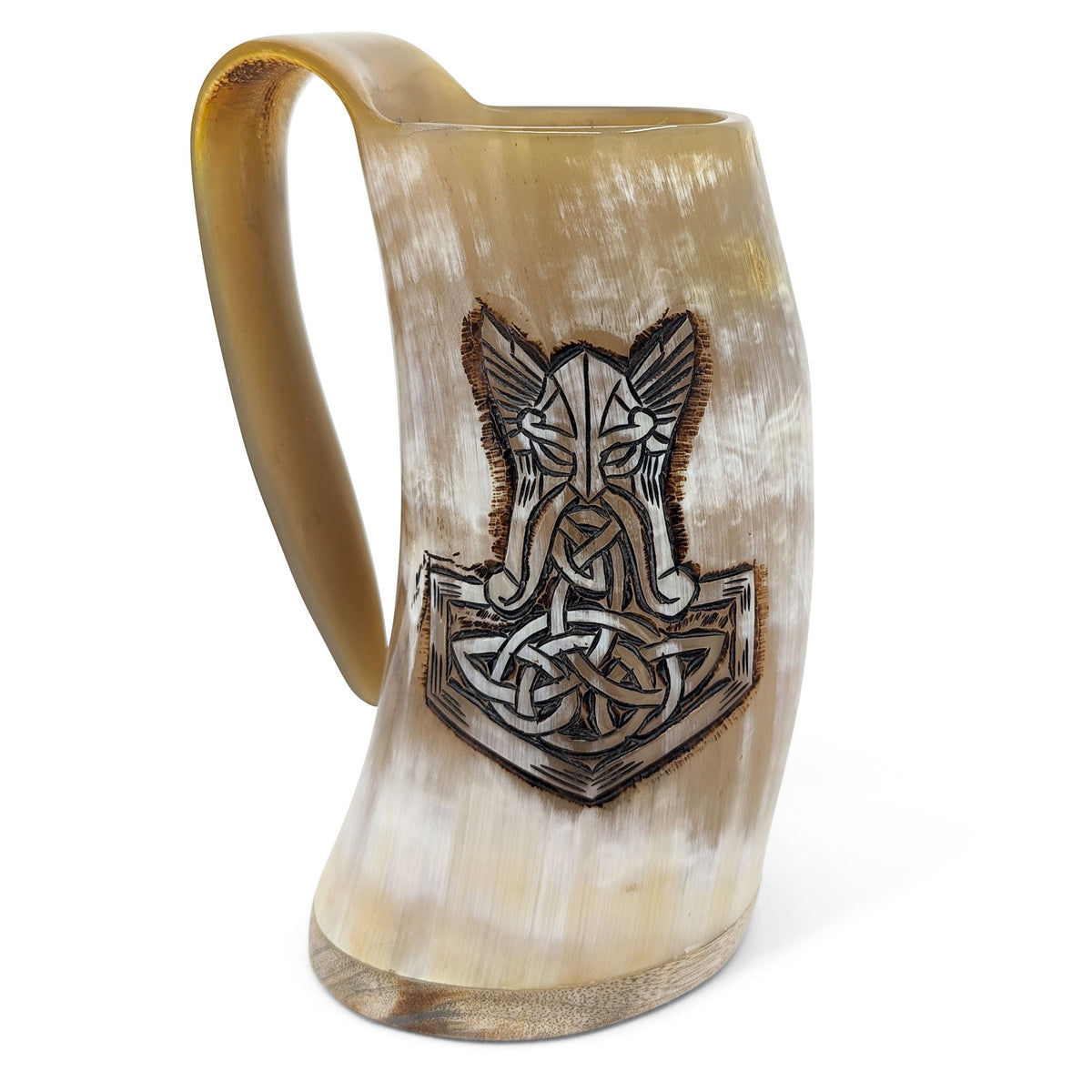 Viking Horn Tankard, Hand-Burned Norse Design
