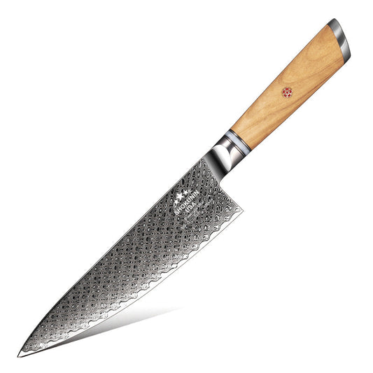 HyperEdge Damascus Chef Knife with Pine Cone Handle & Sheath