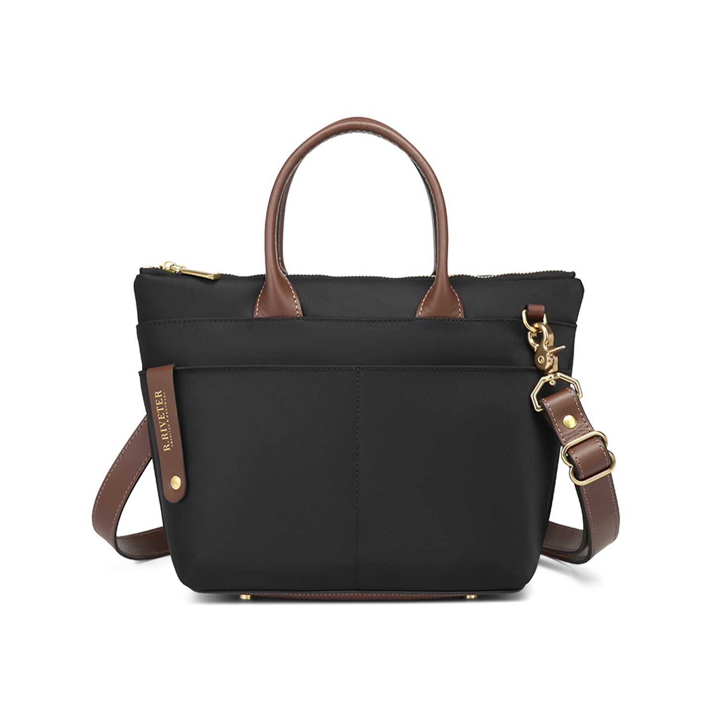 Dot | Small Tote | Black Nylon + Brown Leather