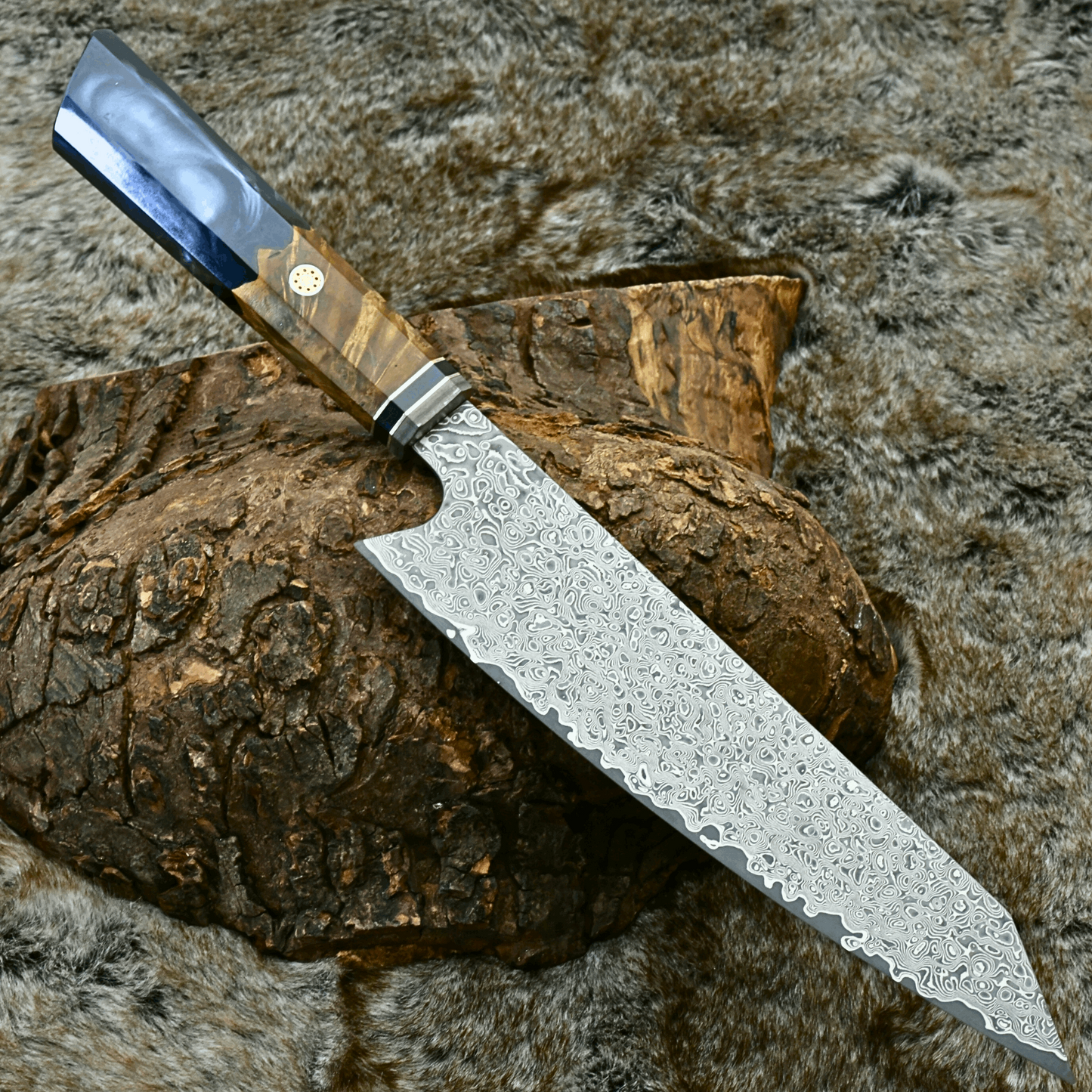 Aurora Japanese Chef Knife with Olive Burl Wood & Resin Composite Handle