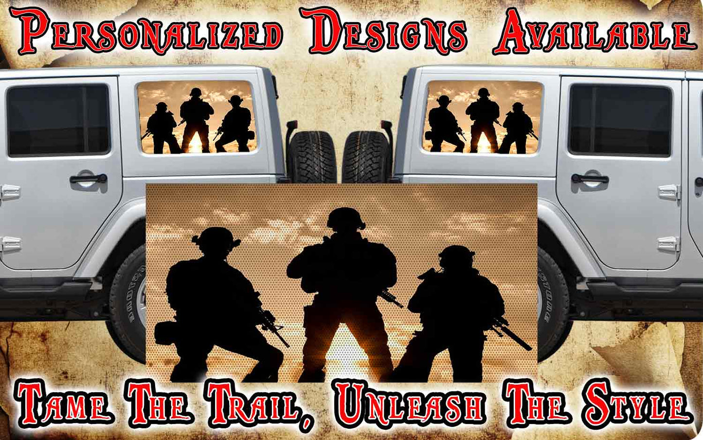 Three brothers Rear quarter window see through graphic.