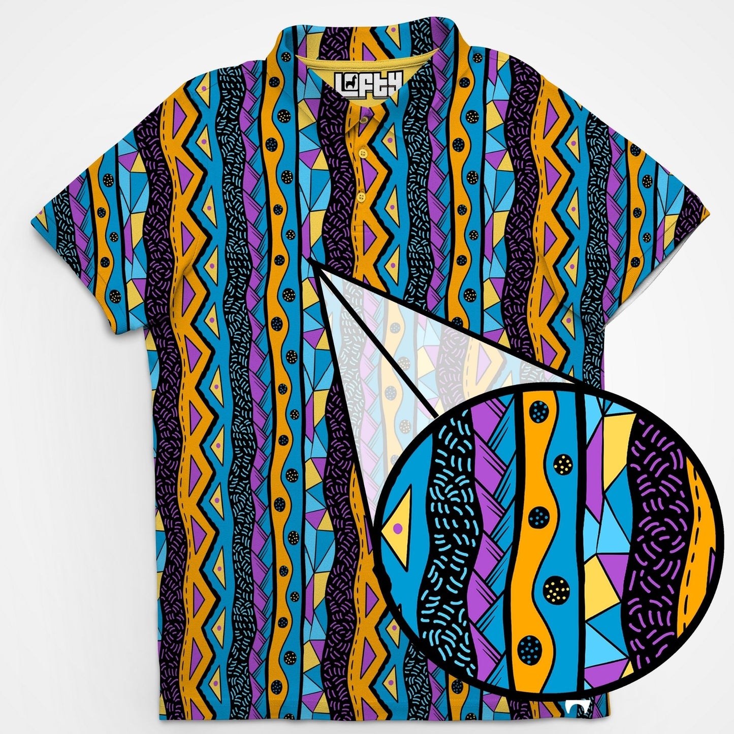 Bump and Rum | Fun and Crazy Tribal Pattern Golf Polo for Men (ATHLETIC FIT)