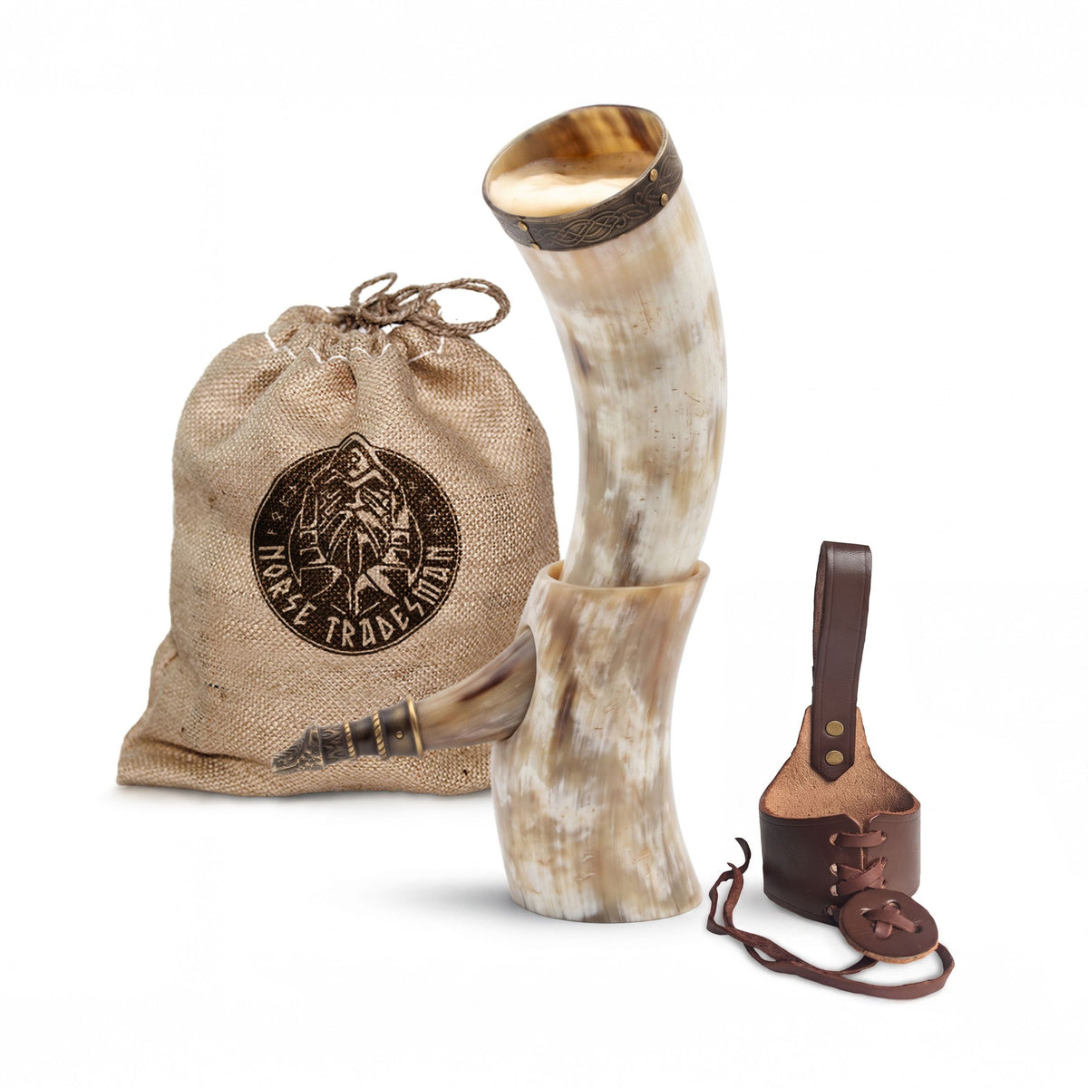 Curved Drinking Horn Bundle with Stand & Holster (Pick Your Color)