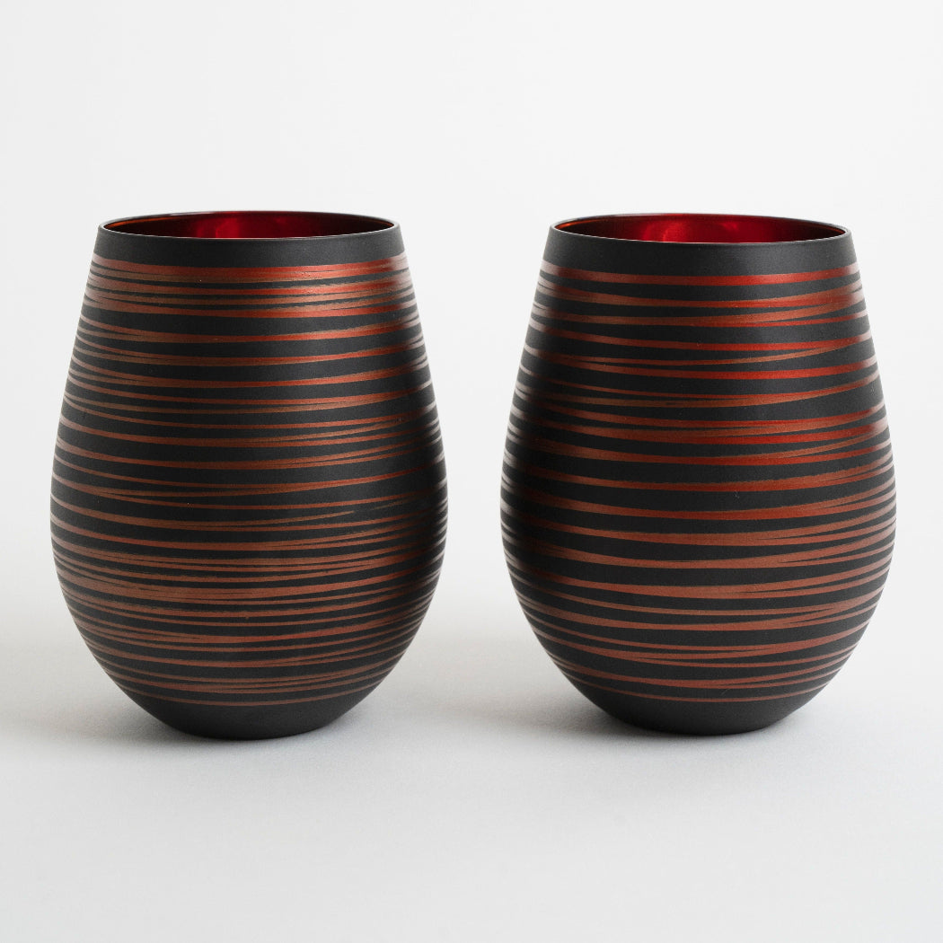 Black Swirl Stemless Wine Glasses