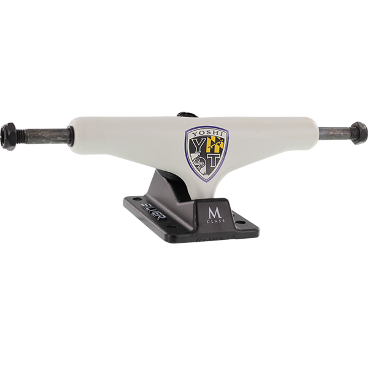 Silver Yoshi M-Hollow Skateboard Trucks 7.75″ - Off White/Black (Set of 2)