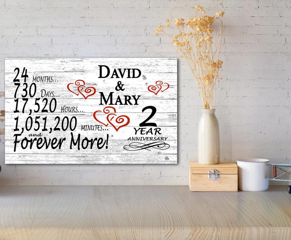 Personalized 2 Year Anniversary Gift Sign – Custom Couple’s Names | Solid Wood Romantic Wall Art