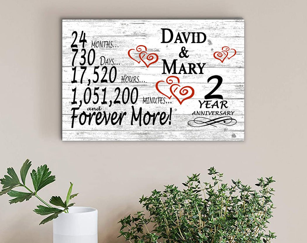 Personalized 2 Year Anniversary Gift Sign – Custom Couple’s Names | Solid Wood Romantic Wall Art