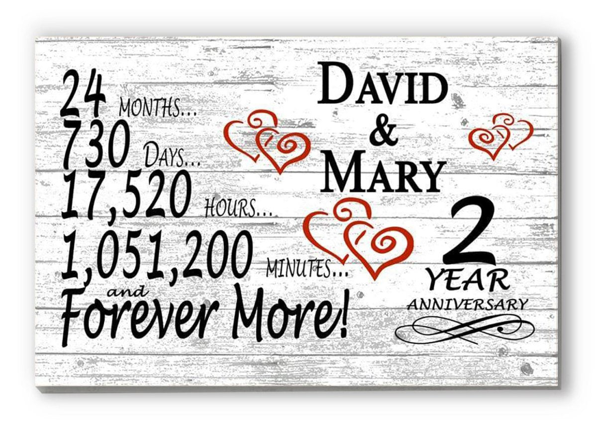 Personalized 2 Year Anniversary Gift Sign – Custom Couple’s Names | Solid Wood Romantic Wall Art