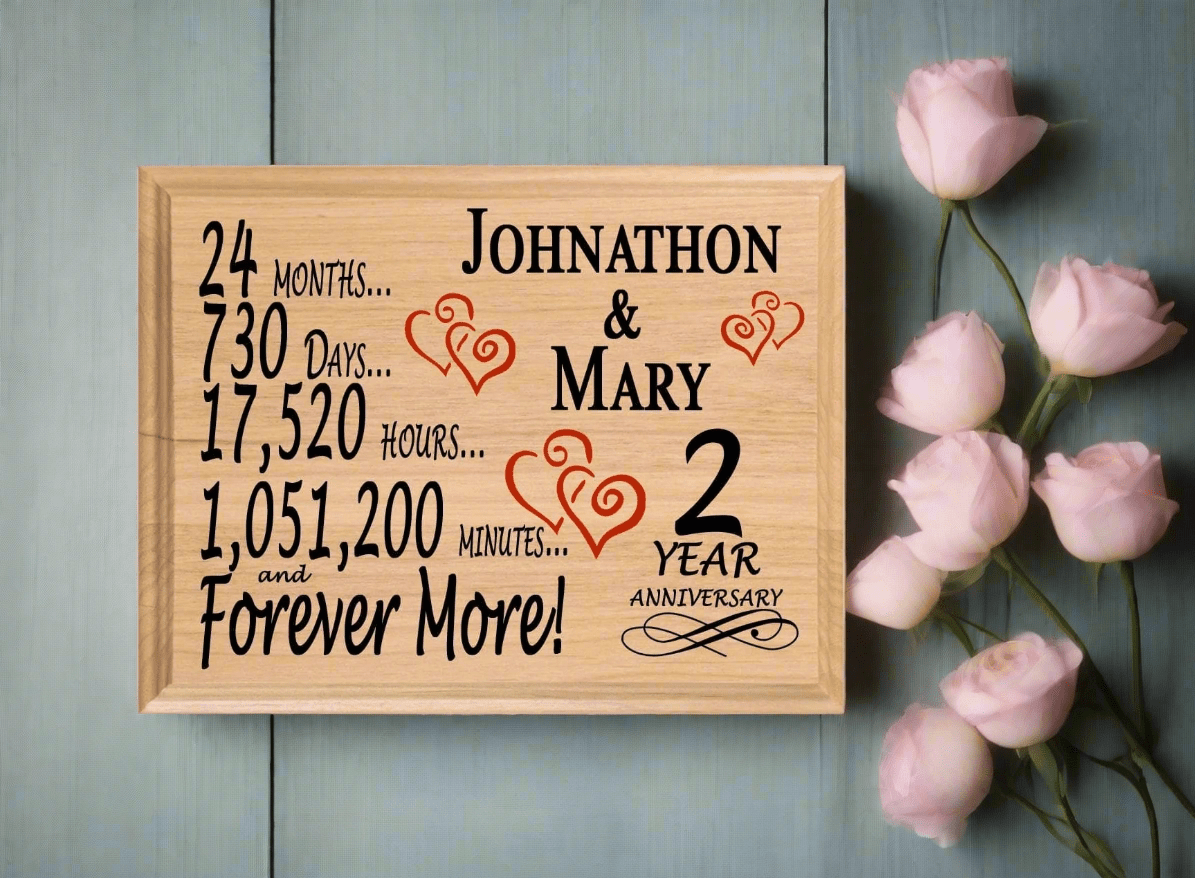 Personalized 2nd Anniversary Gift – Custom Wood Keepsake for Husband, Wife, or Couple