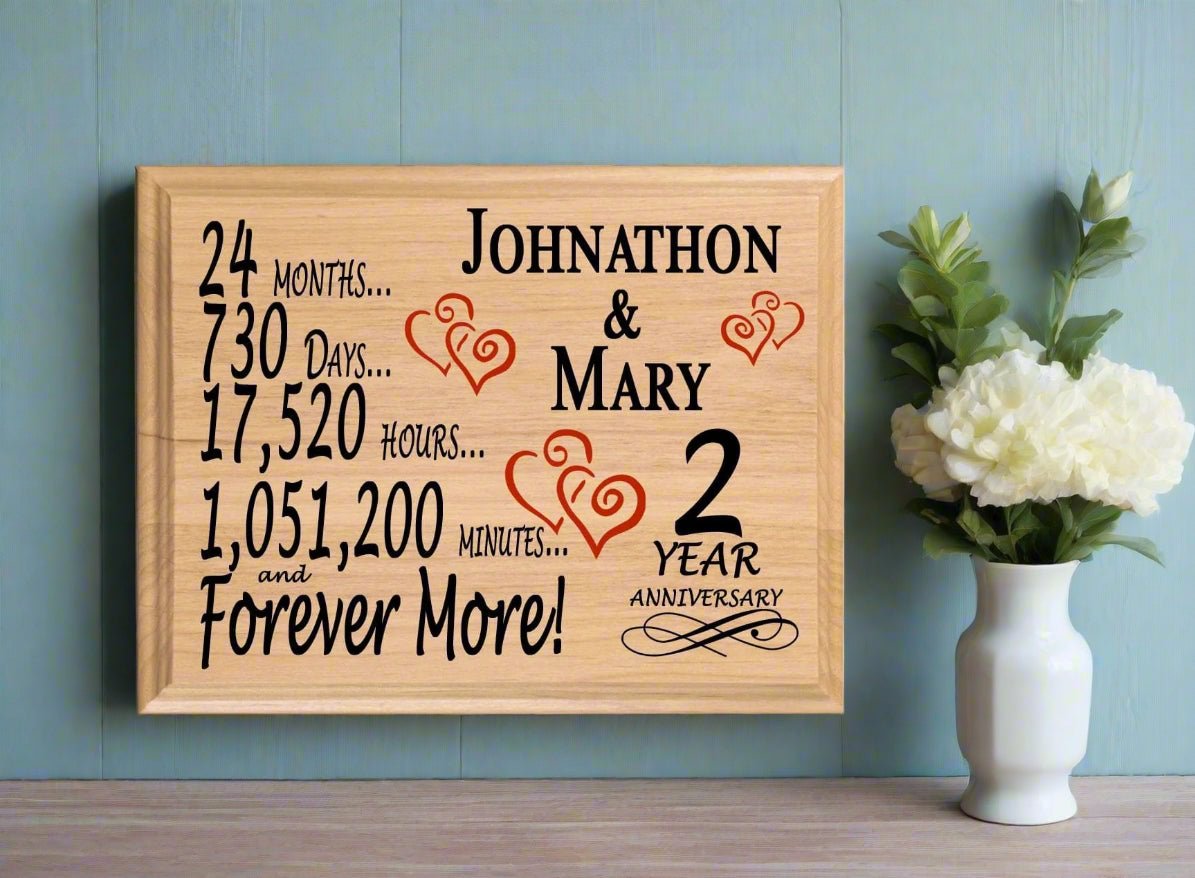 Personalized 2nd Anniversary Gift – Custom Wood Keepsake for Husband, Wife, or Couple