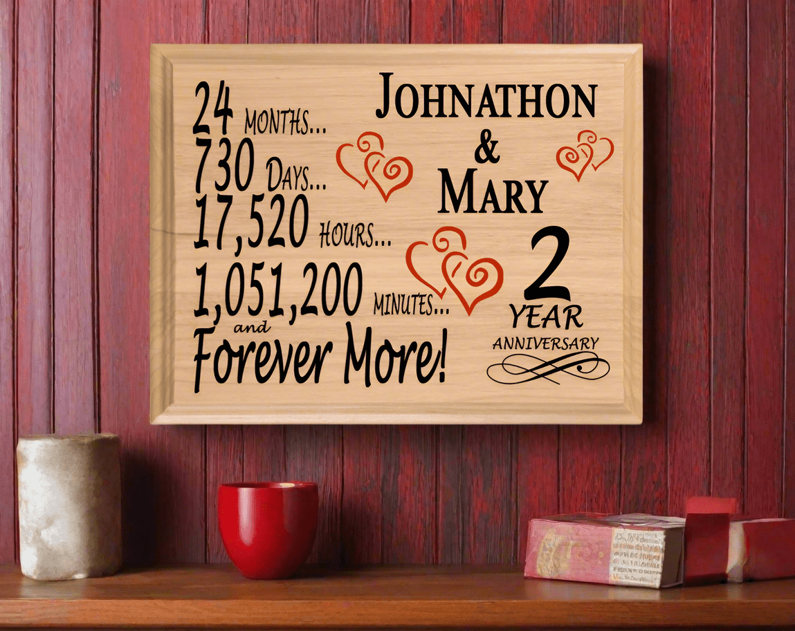 Personalized 2nd Anniversary Gift – Custom Wood Keepsake for Husband, Wife, or Couple