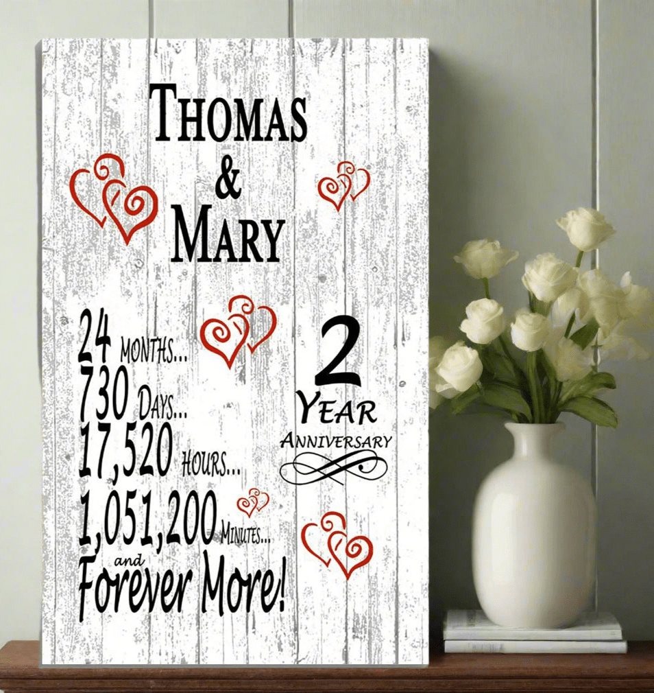 2 Year Anniversary Gift – Personalized 2nd Anniversary Plaque with Custom Names