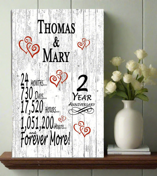 2 Year Anniversary Gift – Personalized 2nd Anniversary Plaque with Custom Names