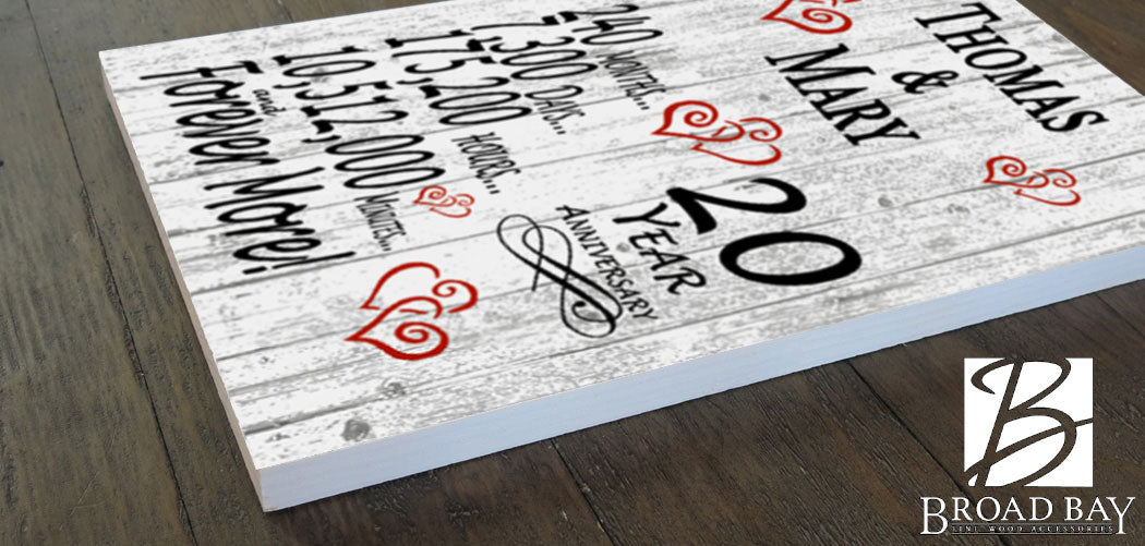 20 Year Anniversary Gift – Personalized 20th Anniversary Plaque with Custom Names