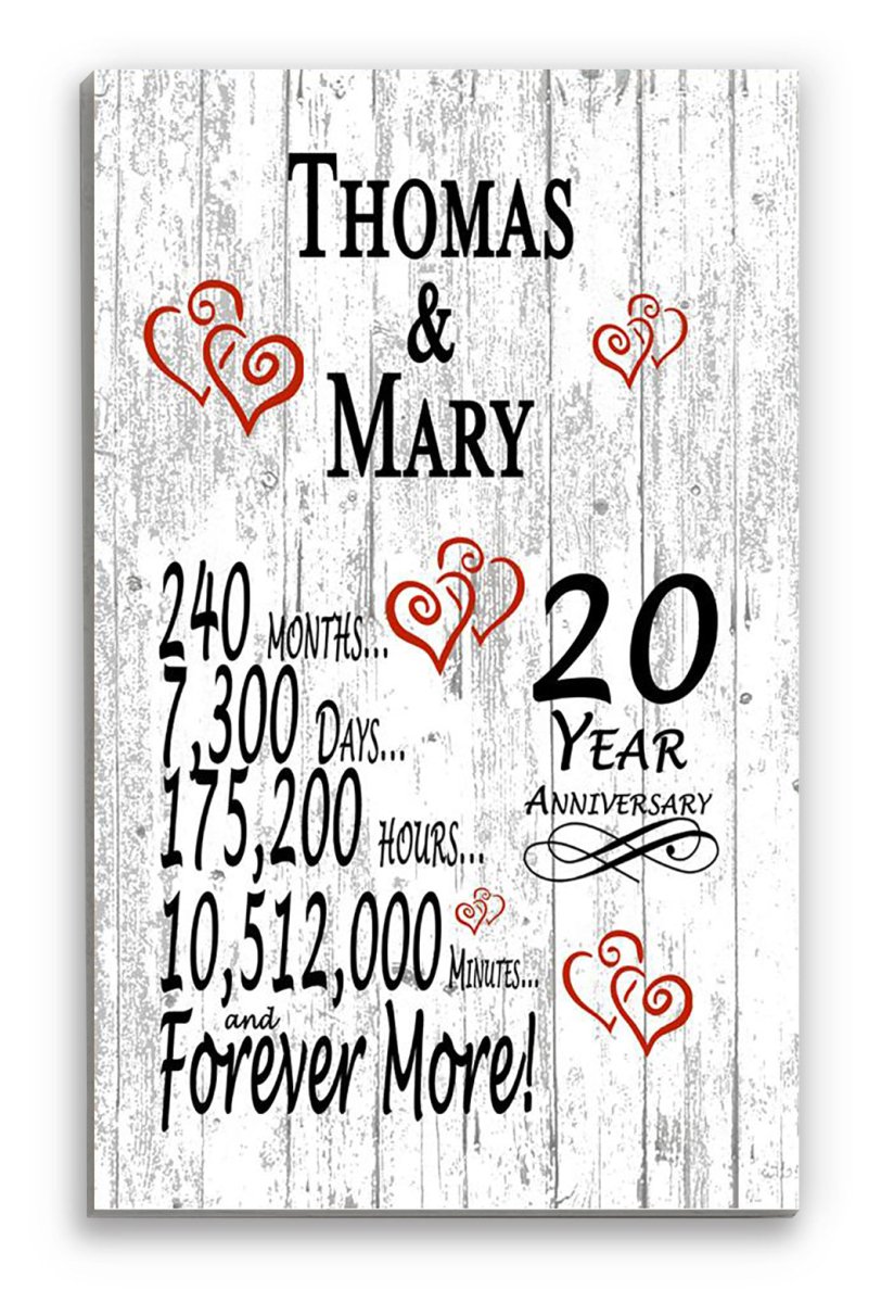 20 Year Anniversary Gift – Personalized 20th Anniversary Plaque with Custom Names