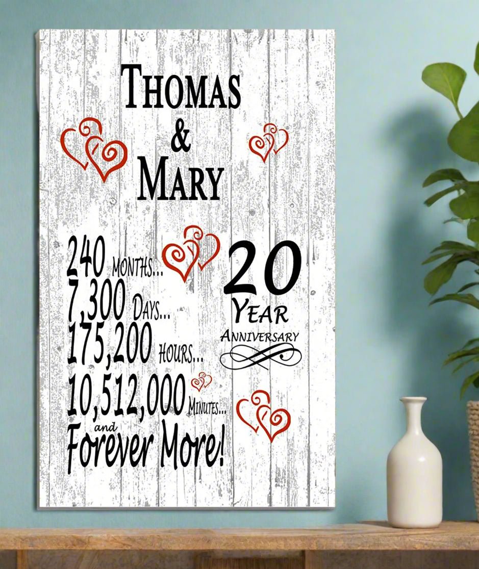 20 Year Anniversary Gift – Personalized 20th Anniversary Plaque with Custom Names