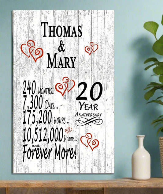 20 Year Anniversary Gift – Personalized 20th Anniversary Plaque with Custom Names