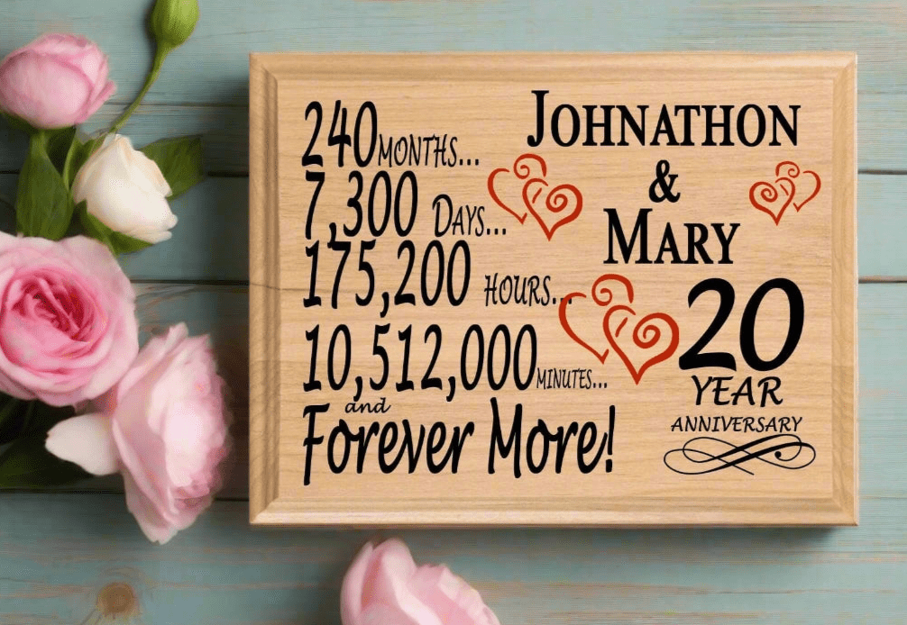 Personalized 20th Anniversary Gift – Custom Wood Keepsake for Husband, Wife, or Couple