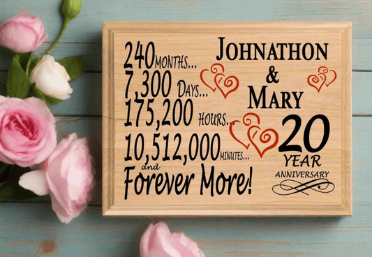 Personalized 20th Anniversary Gift – Custom Wood Keepsake for Husband, Wife, or Couple