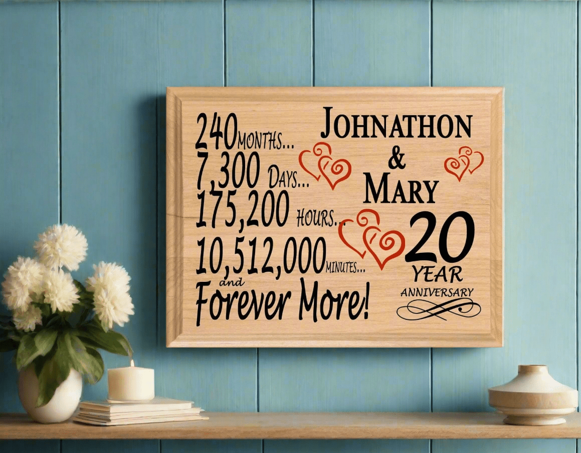 Personalized 20th Anniversary Gift – Custom Wood Keepsake for Husband, Wife, or Couple