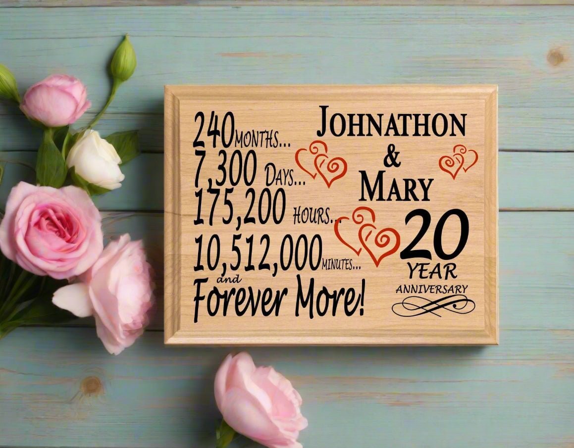 Personalized 20th Anniversary Gift – Custom Wood Keepsake for Husband, Wife, or Couple