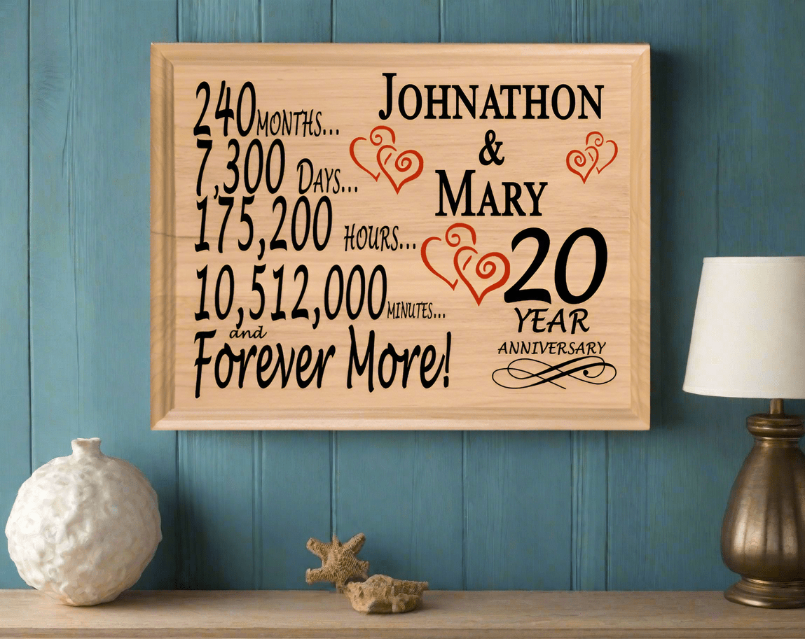 Personalized 20th Anniversary Gift – Custom Wood Keepsake for Husband, Wife, or Couple