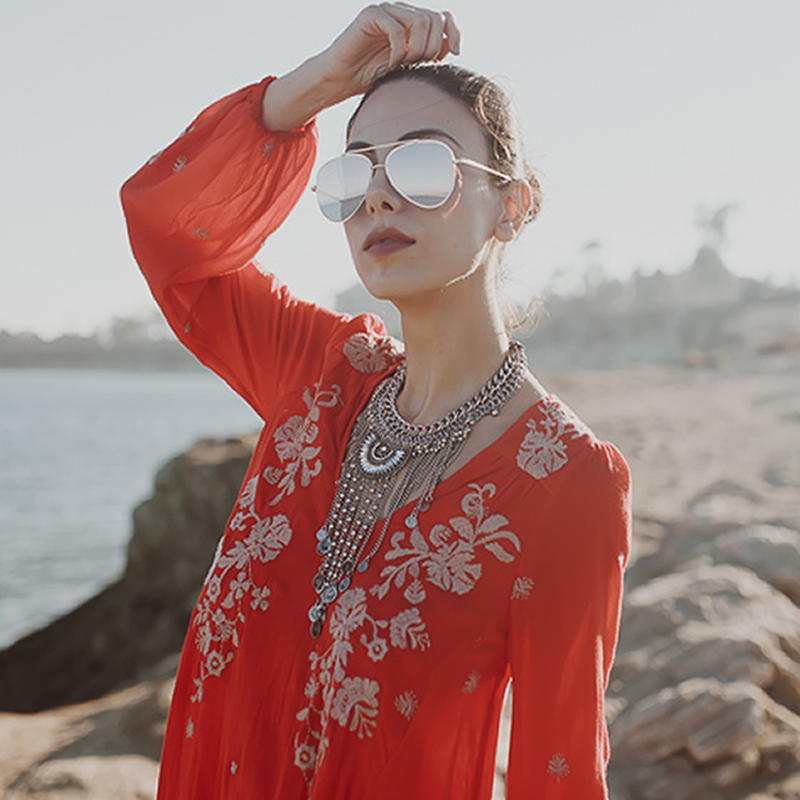 Retro Modern Mirrored Flat Lens Metal Aviator Sunglasses A318