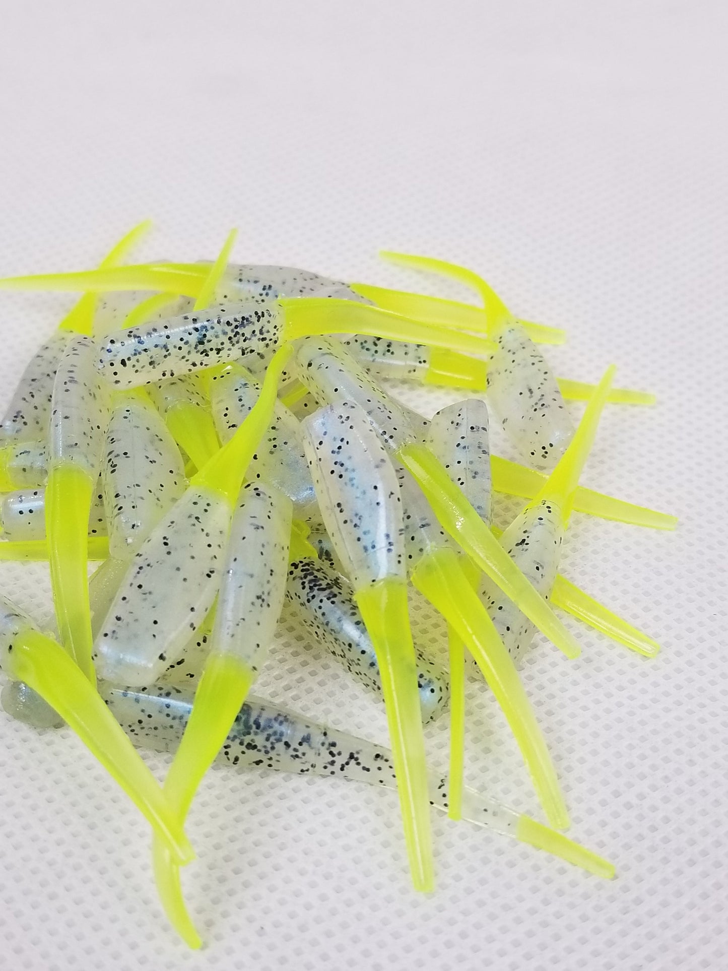 Cam's 2" Stinger Shad 35pc Spring Monkey Milk & Chartreuse Tail Crappie Soft Jigs [A Cam's Exclusive]