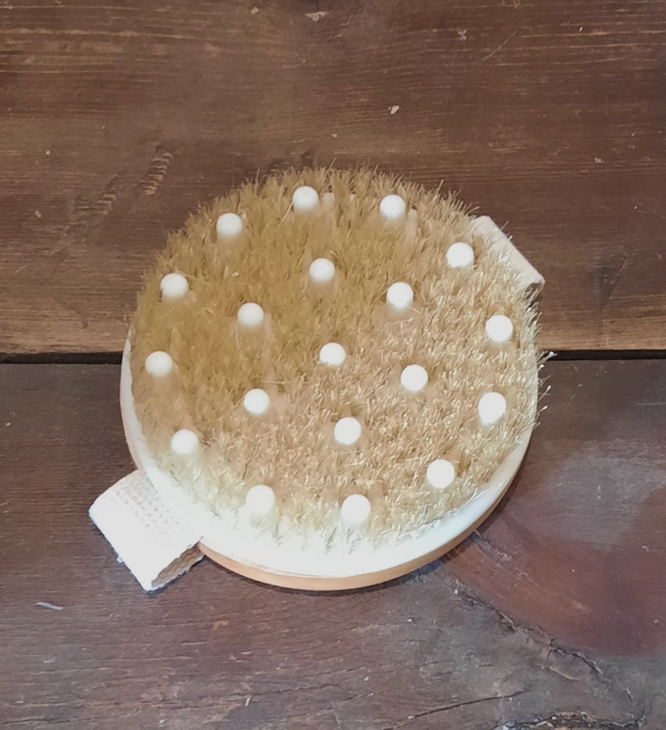 Round Palm Body Brush w/ Natural Bristles & Massage Nodules