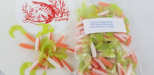 Cam's 2"(HOLOGRAM FLAKE)  CURLY TAIL 100pc ORANGE CRUSH Crappie Soft Jigs [A Cam's Exclusive]