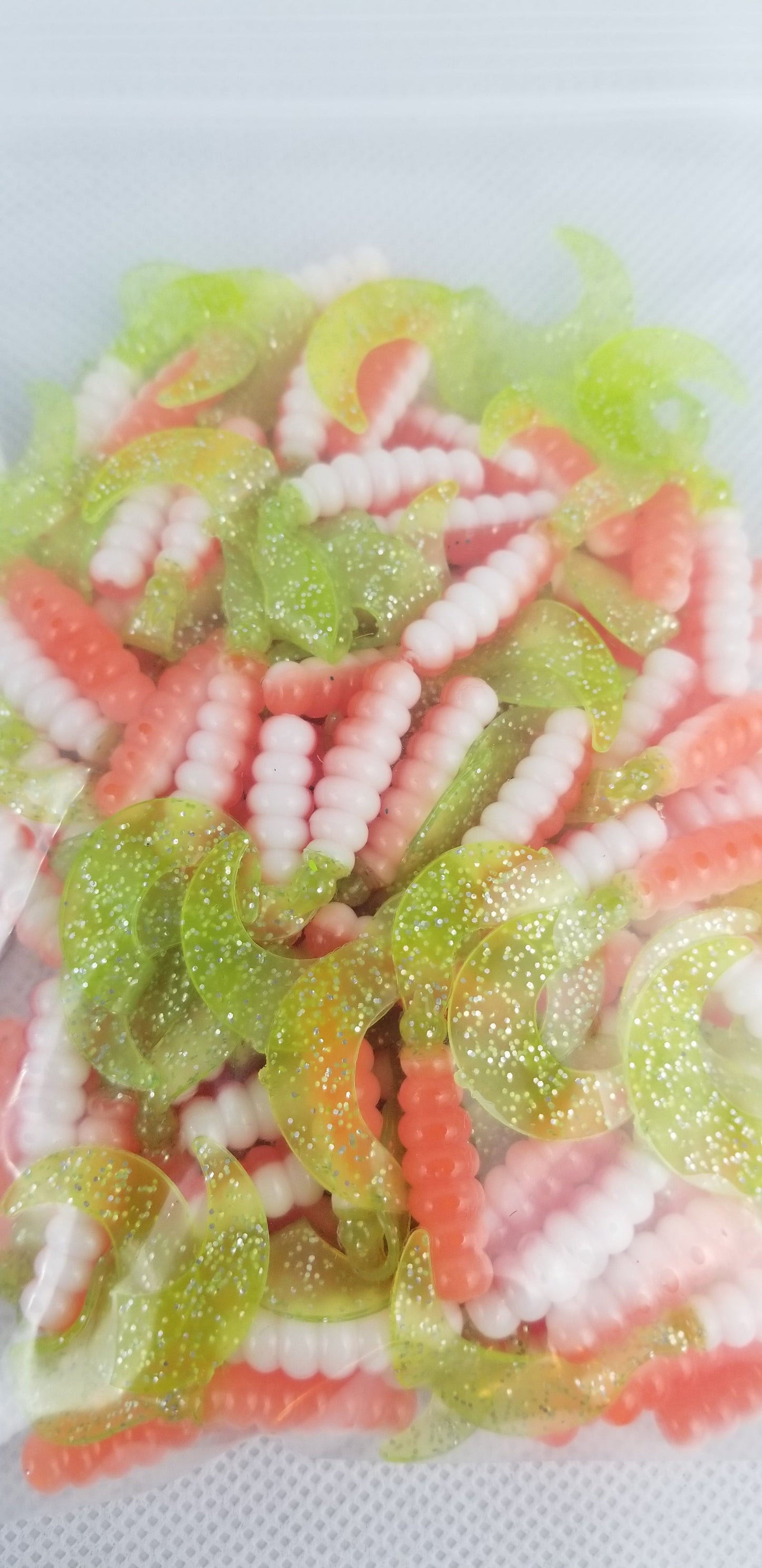 Cam's 2"(HOLOGRAM FLAKE)  CURLY TAIL 100pc ORANGE CRUSH Crappie Soft Jigs [A Cam's Exclusive]