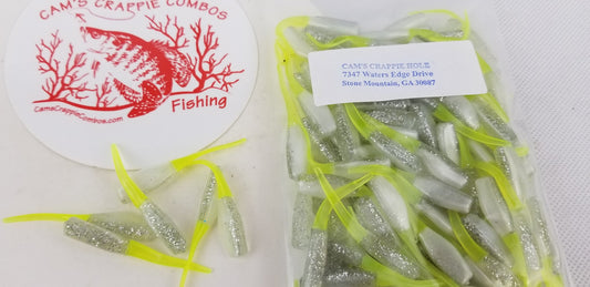 Cam's 2"(HOLOGRAM FLAKE)  Stinger Shad 100pc The White Knight Crappie Soft Jigs [A Cam's Exclusive]