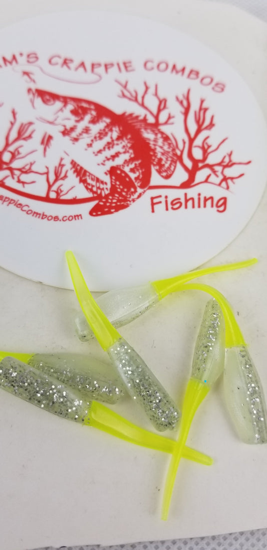Cam's 2"(HOLOGRAM FLAKE)  Stinger Shad 100pc The White Knight Crappie Soft Jigs [A Cam's Exclusive]