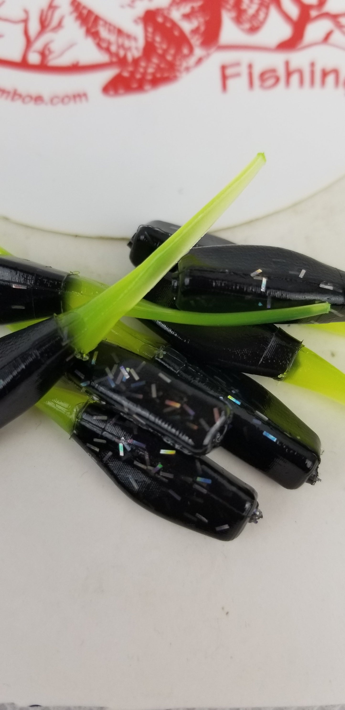 Cam's 2"(HOLOGRAM FLAKE)  STINGER SHAD 100pc BLACK & CHARTREUSE Crappie Soft Jigs [A Cam's Exclusive]