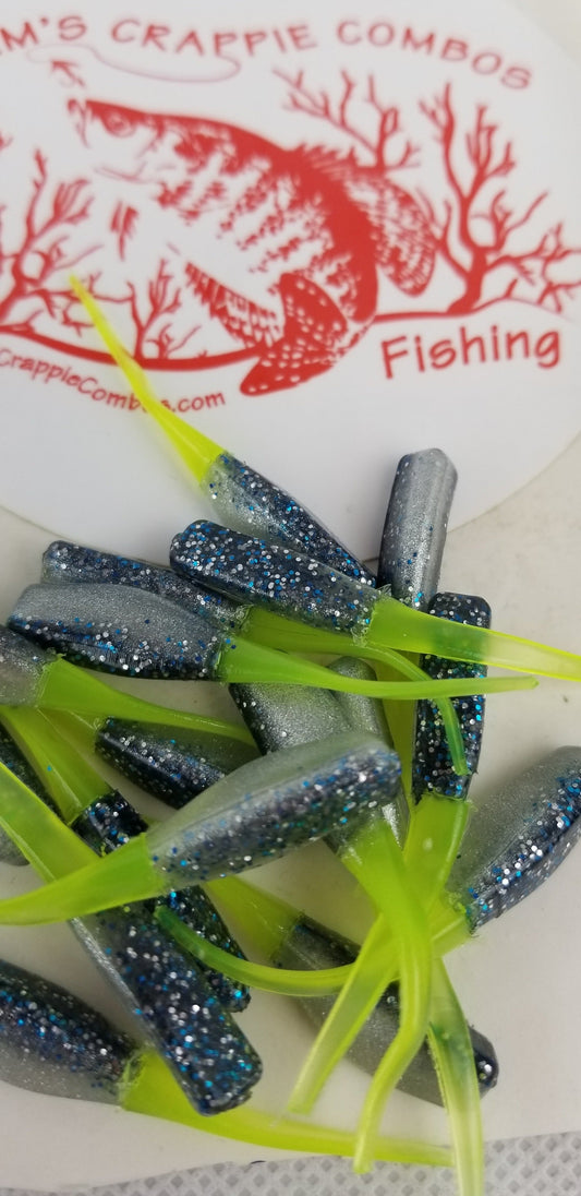 Cam's 2"(HOLOGRAM FLAKE)  STINGER SHAD 100pc MIDKNIGHT STORM Crappie Soft Jigs [A Cam's Exclusive]