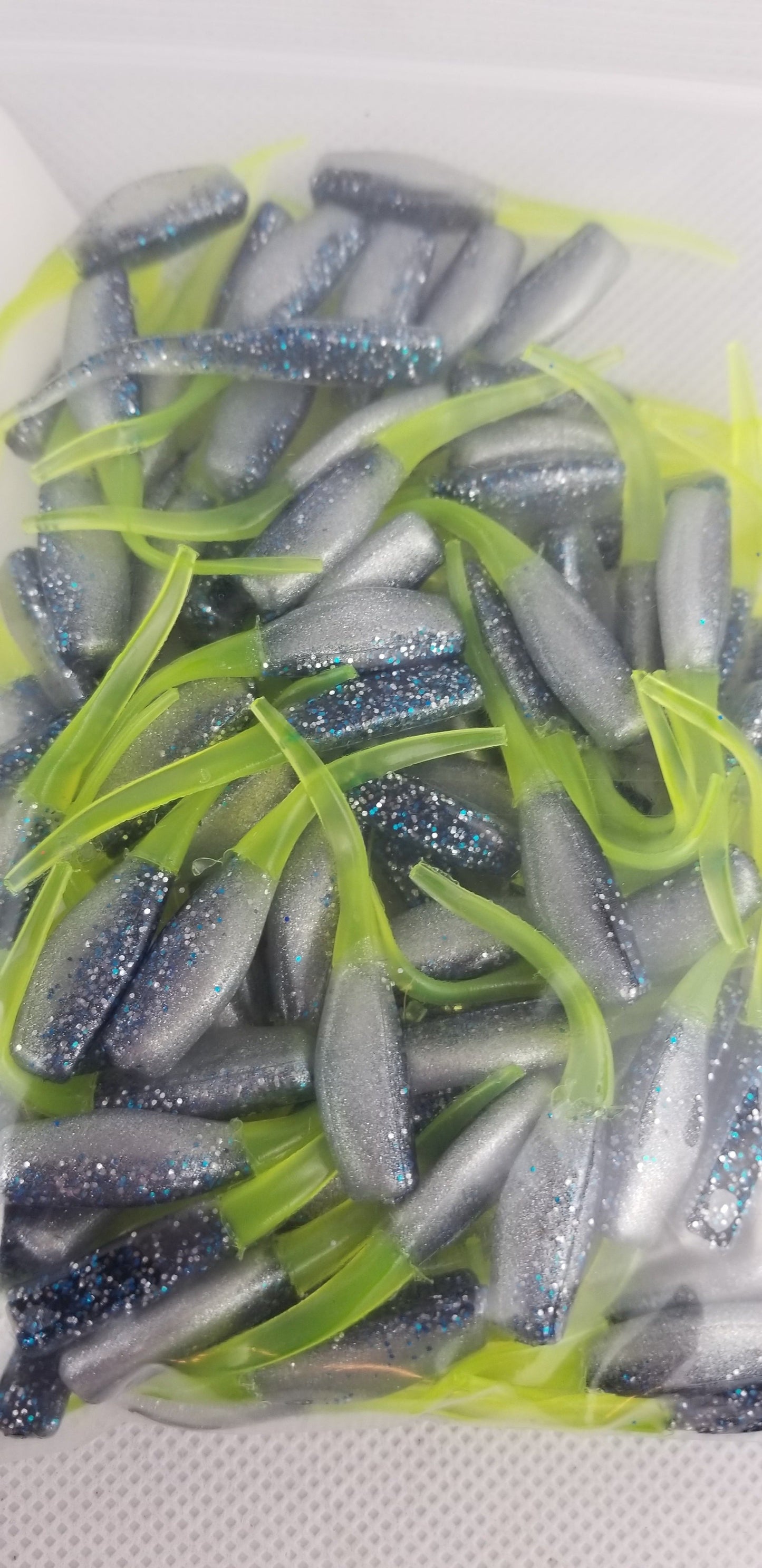Cam's 2"(HOLOGRAM FLAKE)  STINGER SHAD 100pc MIDKNIGHT STORM Crappie Soft Jigs [A Cam's Exclusive]