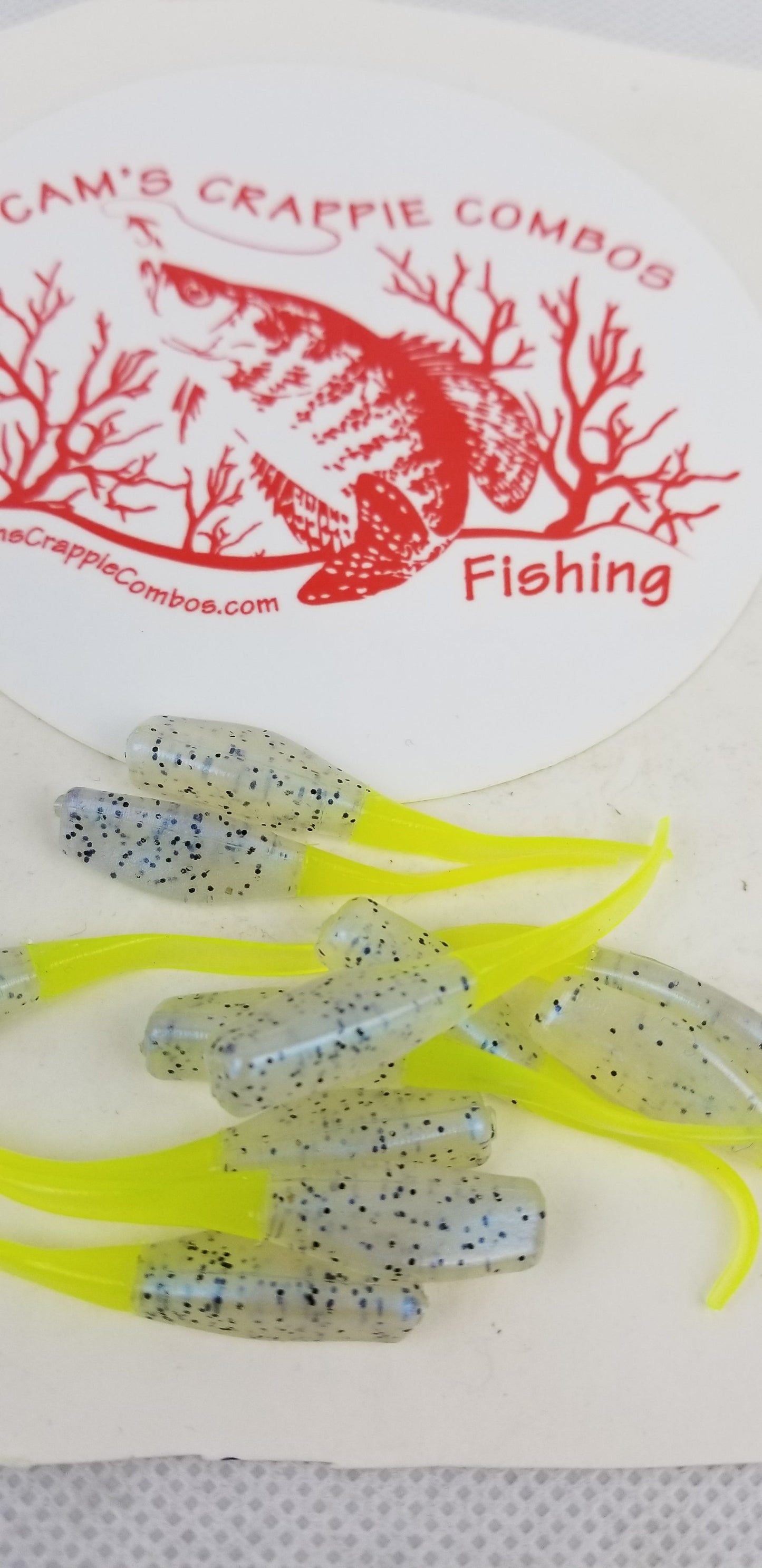 Cam's 2"(HOLOGRAM FLAKE)  STINGER SHAD 100pc MONKEY MILK & CHARTREUSE Crappie Soft Jigs [A Cam's Exclusive]