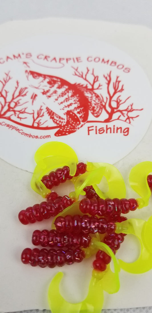 Cam's 2"(HOLOGRAM FLAKE) FIREBALL RED 35pc  Curly Tail Crappie Soft Jigs  [A Cam's Exclusive]