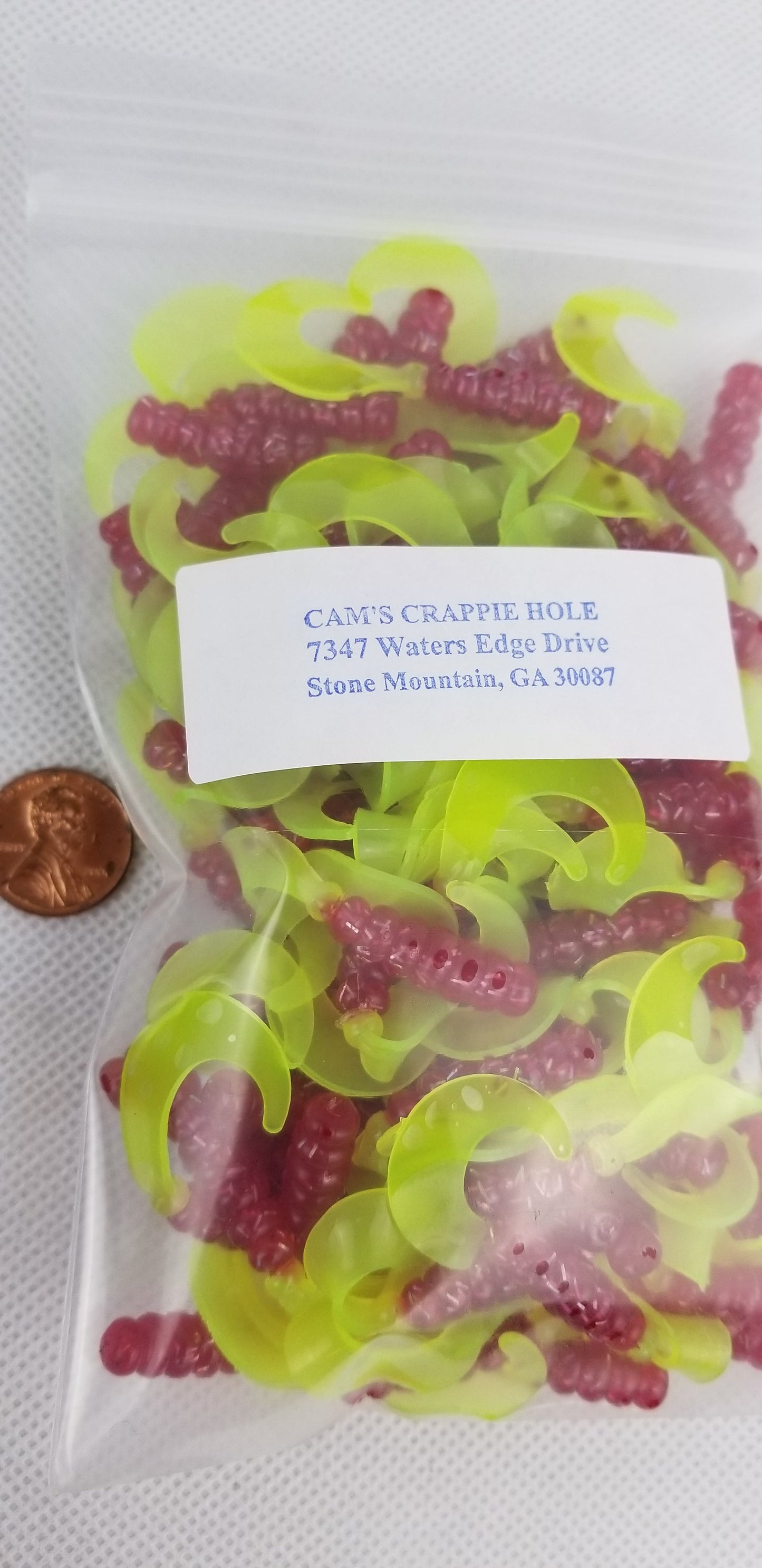 Cam's 2"(HOLOGRAM FLAKE) FIREBALL RED 35pc  Curly Tail Crappie Soft Jigs  [A Cam's Exclusive]