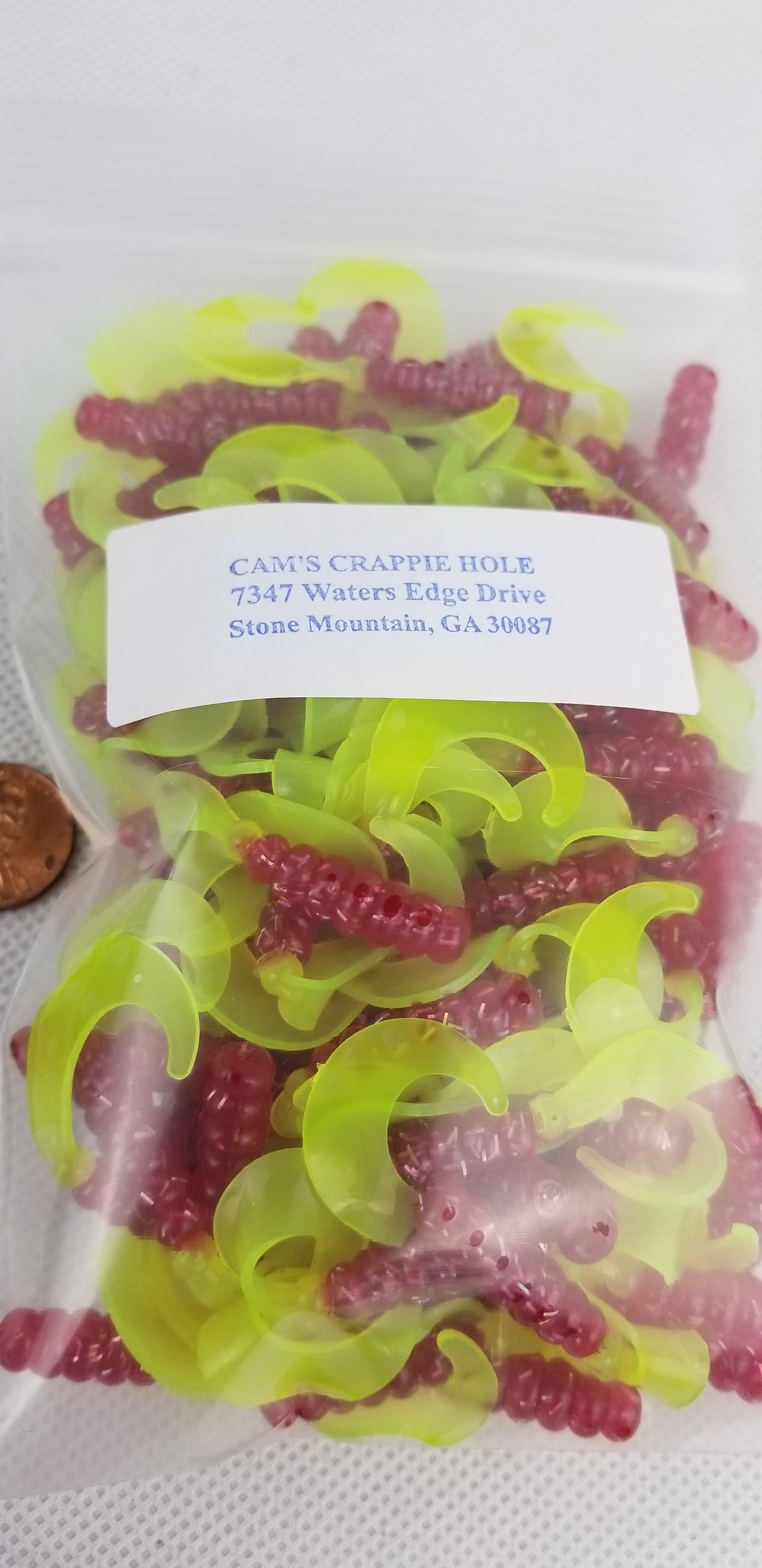 Cam's 2"(HOLOGRAM FLAKE) RED FIREBALL 100pc  Curly Tail Crappie Soft Jigs  [A Cam's Exclusive]