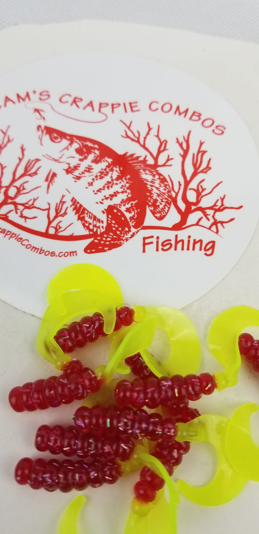 Cam's 2"(HOLOGRAM FLAKE) FIREBALL RED 35pc  Curly Tail Crappie Soft Jigs  [A Cam's Exclusive]